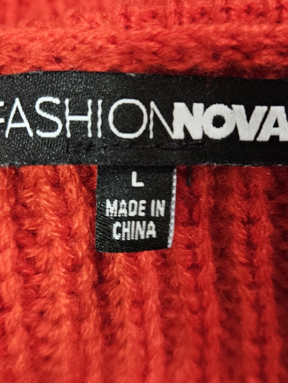 Fashion Nova Red Off Shoulder Ruffle Sleeve Knit Crop Sweater Top L - Picture 9 of 9
